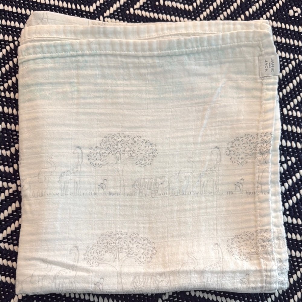 Jamie and Jack White Muslin Baby Blanket with Animal Print
